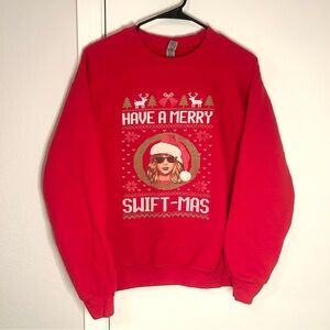 Taylor Swift Bright Red Merry Swiftmas Christmas Sweatshirt Graphic Tee Swifties